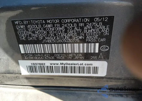 2012 Lexus Is 350 from USA, damaged, VIN JTHBE5C26C5030775